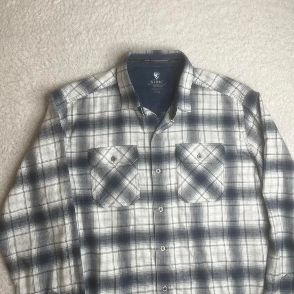 Kuhl men's plaid dillingr flannel shirt long sleeve metal button work pocket M